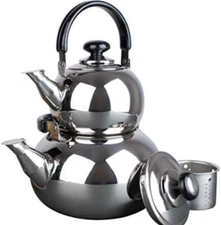 2-Pc Set Stainless Steel Tea Coffee Kettle Boiler Teapot Samovar Turkish Style