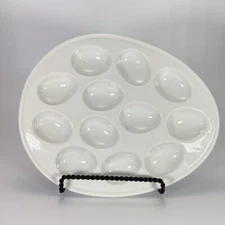 Cordon Bleu Deviled Egg Plate White Porcelain Egg Shaped Serving 12 Spaces