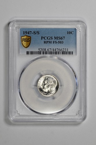 1947 S/S 10C Silver Roosevelt Dime PCGS MS 67 RPM FS-503 - Picture 2 of 4