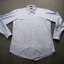 Chaps Ralph Lauren Shirt Men 17 Blue Striped USA Made 90s Preppy Classic Office