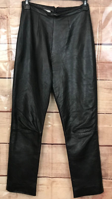 Jill Stuart Women 2 Leather Pants Brown High Rise Lined Straight Leg Slim Fit US