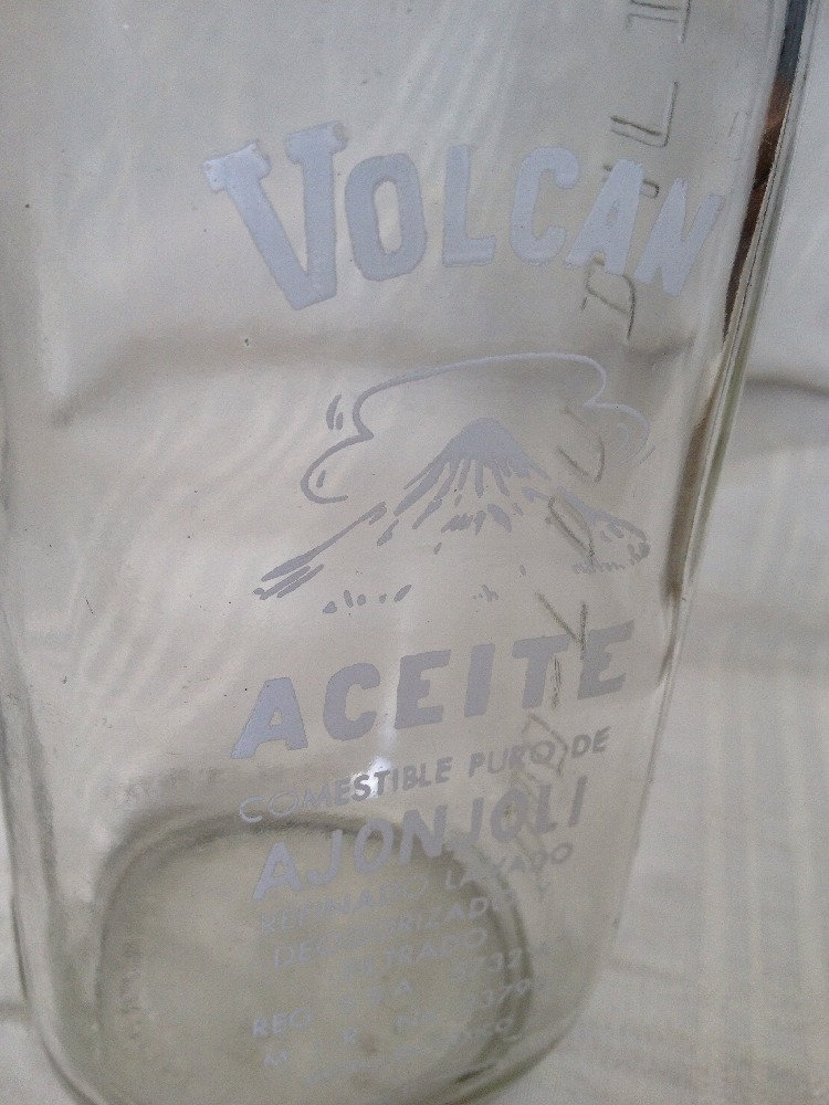 Vintage Liter Glass Bottle Volcan Aceite Ajonjoli Sesame Oil In Spanish