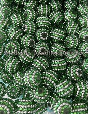 10 Pcs 20mm Green/Silver, Rhinestone Acrylic Beads, Bubblegum Beads, Loose Bead