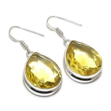 Citrine Pear Shape Gemstone Earrings Handmade Drop Dangle Jewelry 1.8" MXE 5419
