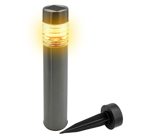 Metall Solar Gehweg Leuchte 42Cm - Silber - Garten Deko Wege Lampe Warm Weiß-image