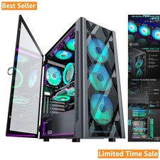 Stylish Black ATX Case with 6 Pre-Installed ARGB Fans  Glass Side Panel