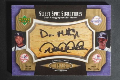 2005 Upper Deck Sweet Spot Derek Jeter/Mattingly Dual Auto Barrel /15 DZ2581