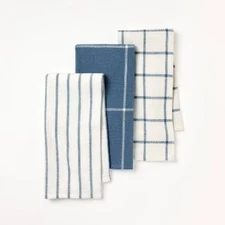 3pk Kitchen Towels Blue - Figmint™: Cotton Check Dish Towel Set,