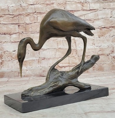 Real Bronze Art Stork Egret Crane Heron Statue FIgurine Sculpture Original Milo