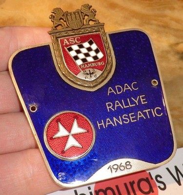 AUTOPLAKETTE ADAC Rallye Hanseatic ASC HANSESTADT HAMBURG 1968 NORDSEE blau A2