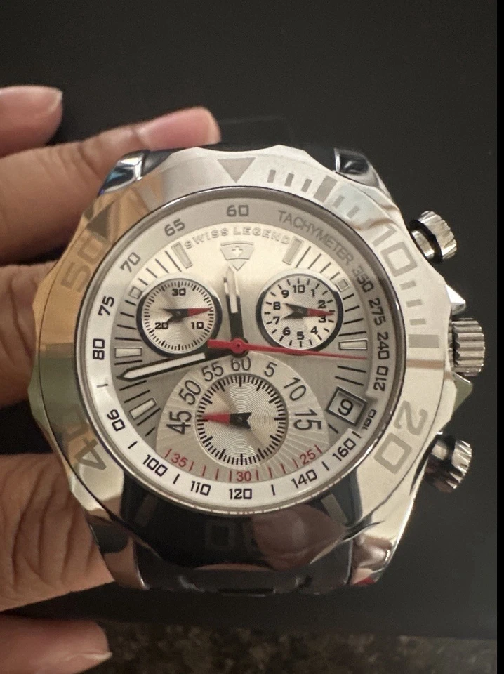 SWISS LEGEND 18010-02 TUNGSTEN CHRONO SILVER DIAL BLK SILIC STRAP “HARD TO FIND” - Image 2 of 4