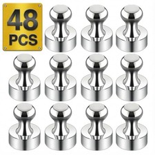Metallic Magnets, Refrigerator Magnets, 48 Pack Silver Magnetic Push Pins, St...