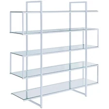 Bowery Hill 5 Shelf Contemporary Clear Glass Top Bookcase in Chrome