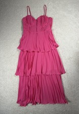 Lulus Dress Womens M Pink Pleated Tiered Sweetheart Bustier Midi Sundress Party