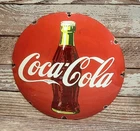 Vintage Coca Cola Porcelain Enamel Metal Coke Soda Bottle Domed Button Sign