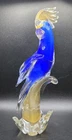 Vintage Murano Glass Cockatoo Parrot Sculpture Blue & Gold Italy 10" *read