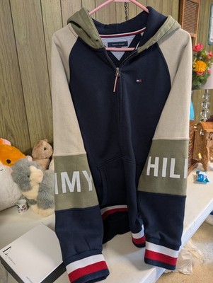 Tommy Hilfiger Colorblock Fleece Full Zip Hoodie XL Navy Olive Logo