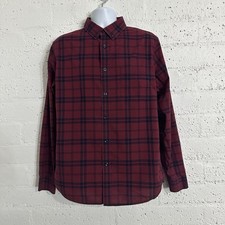 Goodfellow  Co Mens Button Down Shirt L Red Blue Plaid Slim Long Sleeve AQ20