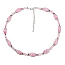 925 Sterling Silver Pink Glass Bead Floral Ri...