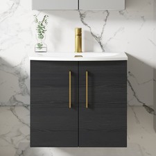 Image of Nuie Arno Wall Hung 2-Door Vanity Unit with Basin-4 600mm Wide - Black Woodgrain