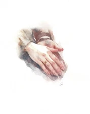 Original 8x10 Female Hands Portrait  Watercolor Painting Sketch