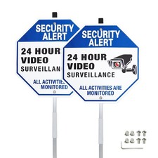 Security Alert 24 Hour Video Surveillance Yard Sign with Stake, Reflective Me...