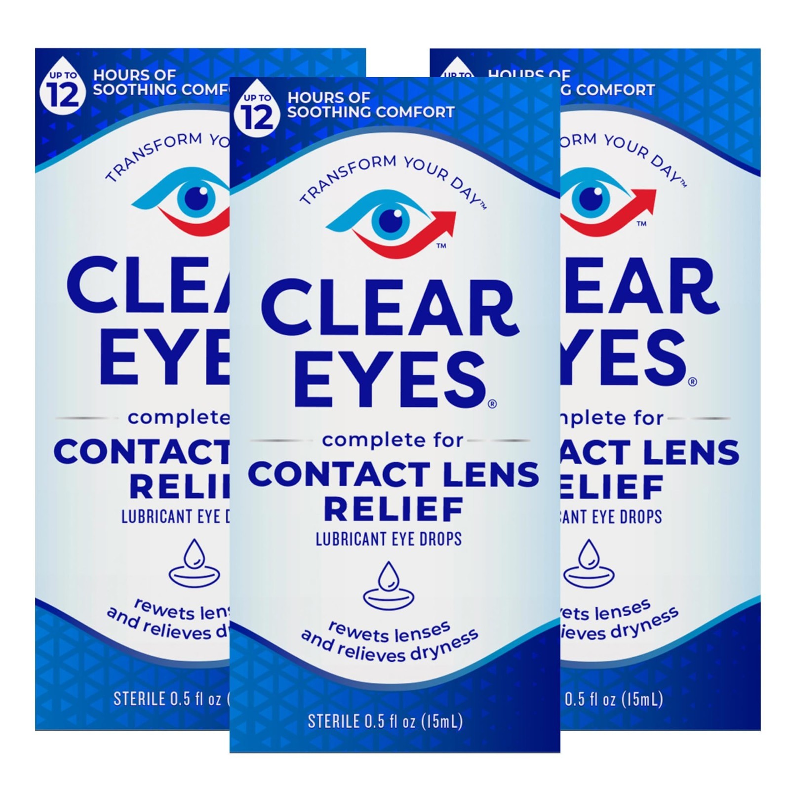 (3 PACK )Clear Eyes Contact Lens Relief Eye Drops, 0.5 fl oz, Exp07/25