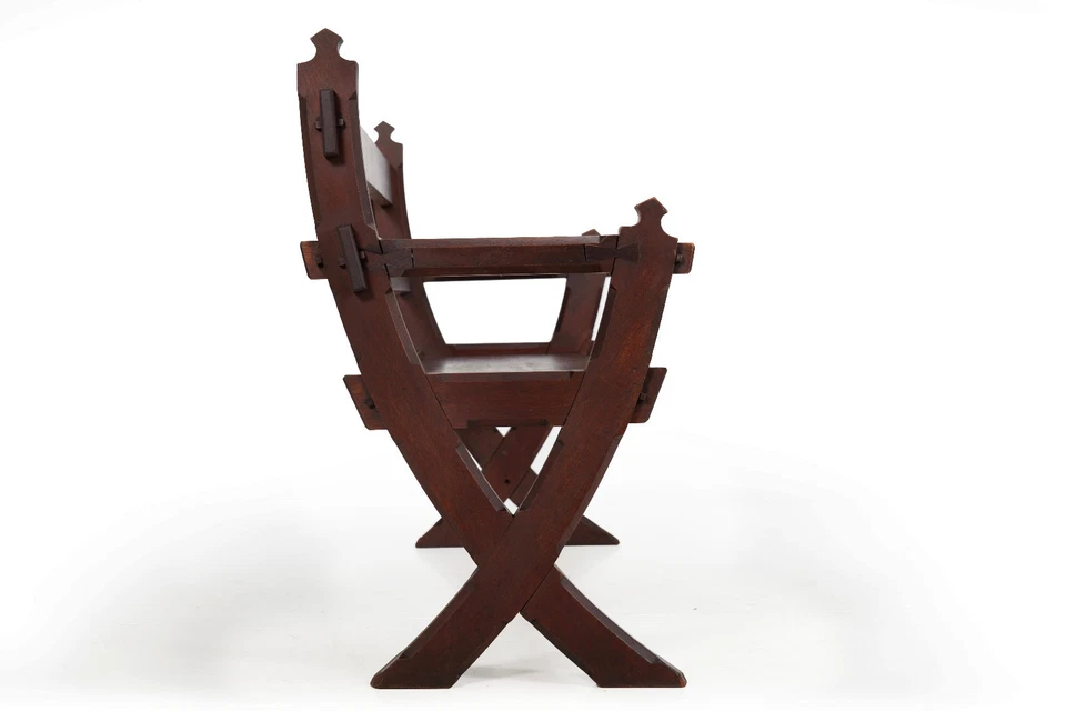 Banco de pasillo de nogal renacimiento gótico americano asentamiento aprox. 1890 Foto 4 de 4