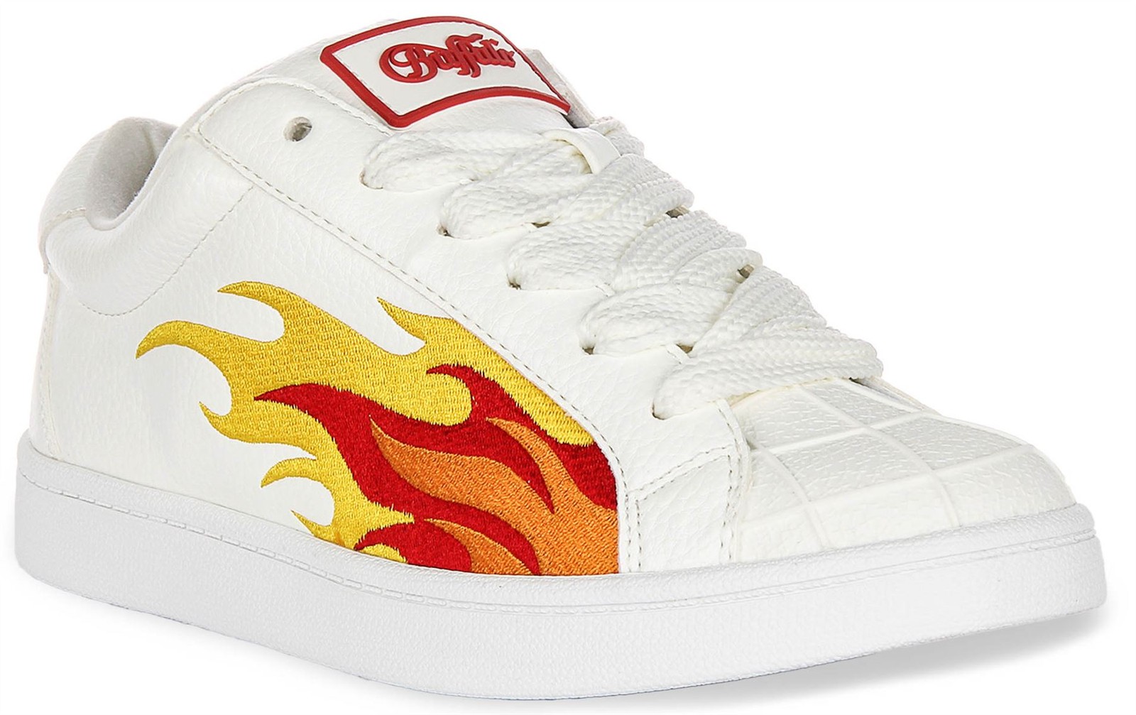 Buffalo Liberty Niedrig Flamme Flach Spitze Vegan Damen Sneaker Weiß Yellowuk 3