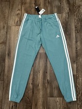 Adidas 3-Stripes Fleece Multi Sport Sweatpants Women s Size L Powder Teal/White