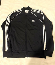 adidas Originals Men's Black/White 3-Stripes Full Zip Track Jacket XL