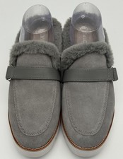Vionic Kailen Charcoal Gray Suede Faux Shearling Mules Slippers Women's Size 6.5
