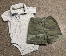 Carters Boy 2-Piece set With Gray Polo And Camo Shorts 12 Months