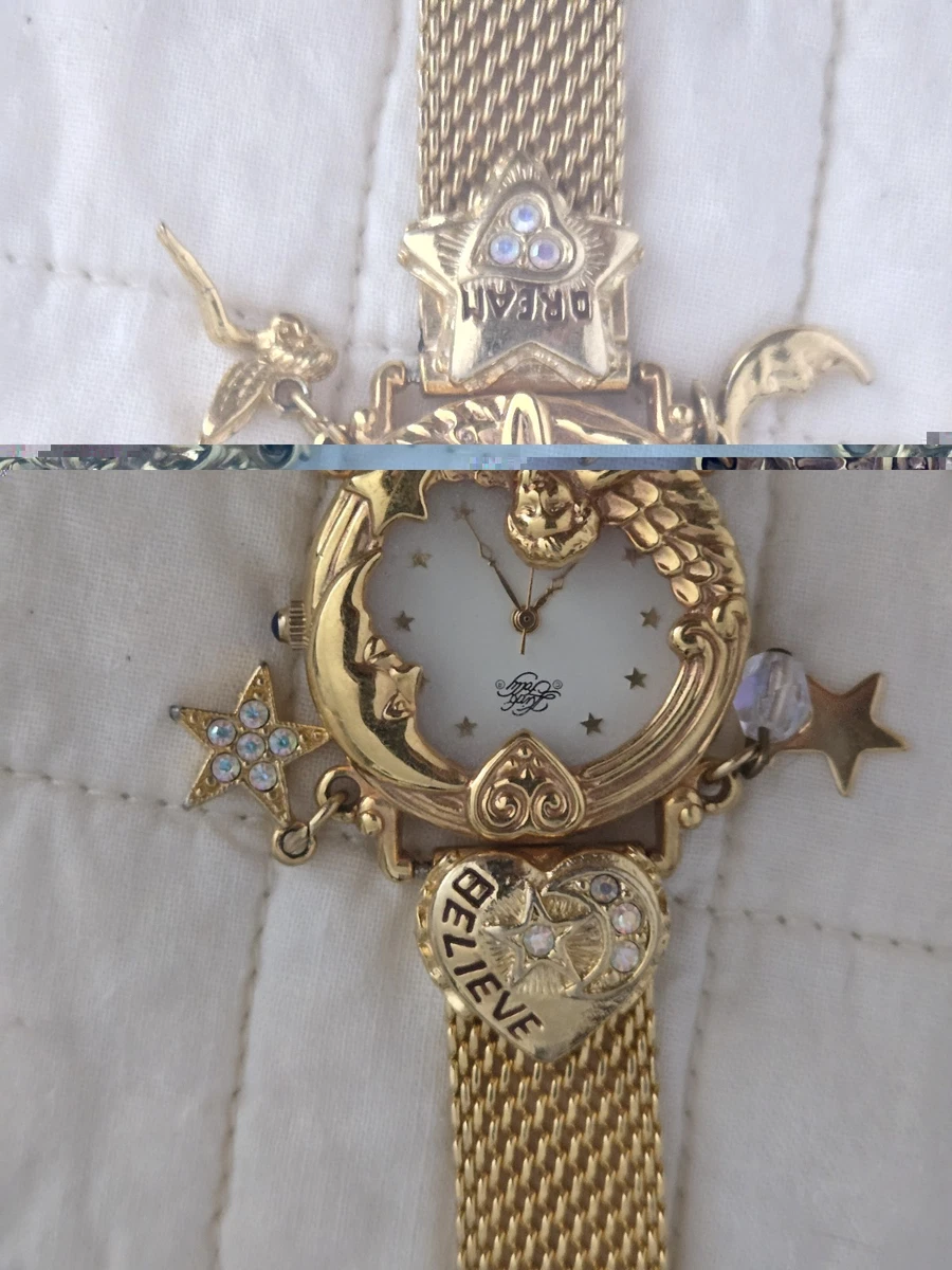 Kirks Folly K46Y Womens Watch 24mm Gold Tone Moon Phase Charms New Battery 8.5\