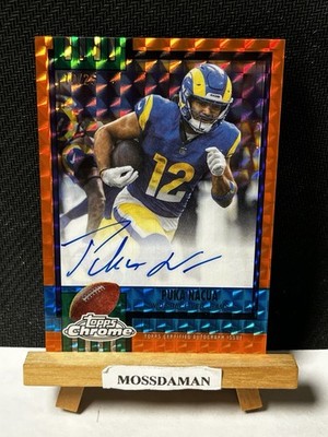 2025 Topps Chrome Puka Nacua 1990 ON CARD Orange Geometric Auto #/25 Rams
