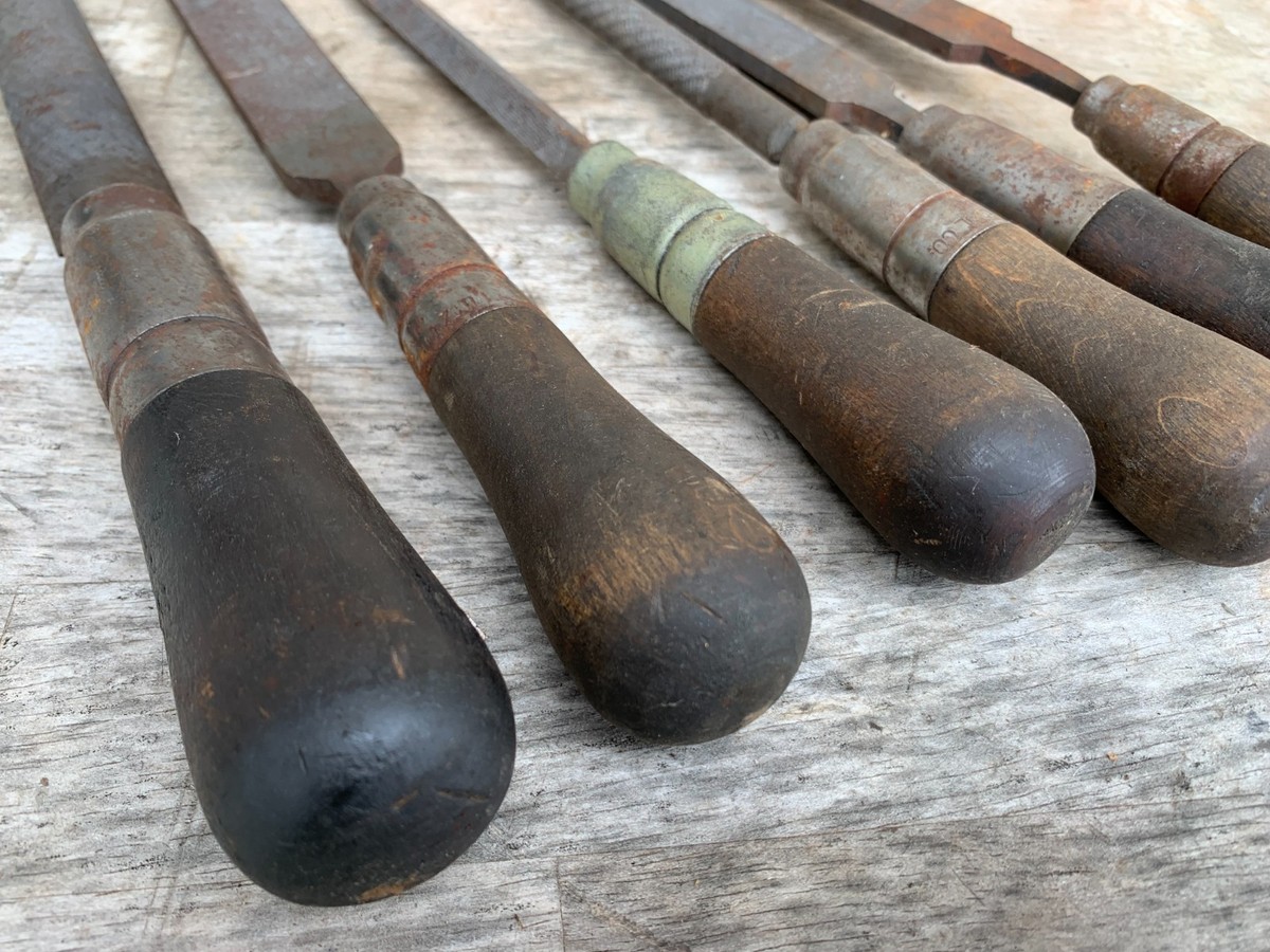 6 Antique Hand Files Filers Nicholson Lutz File Tool Heller K & F