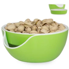 Pistachio Bowl, Snack Serving Dish, Double Peanut Bowl with Nut Seeds Shell C...