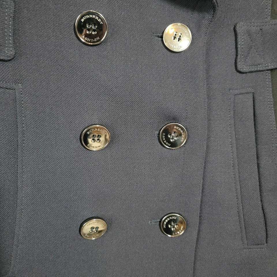 Burberry London гороха пальто женщин размер 10 синий черный тень проверить двубортный - Изображение 4 из 4