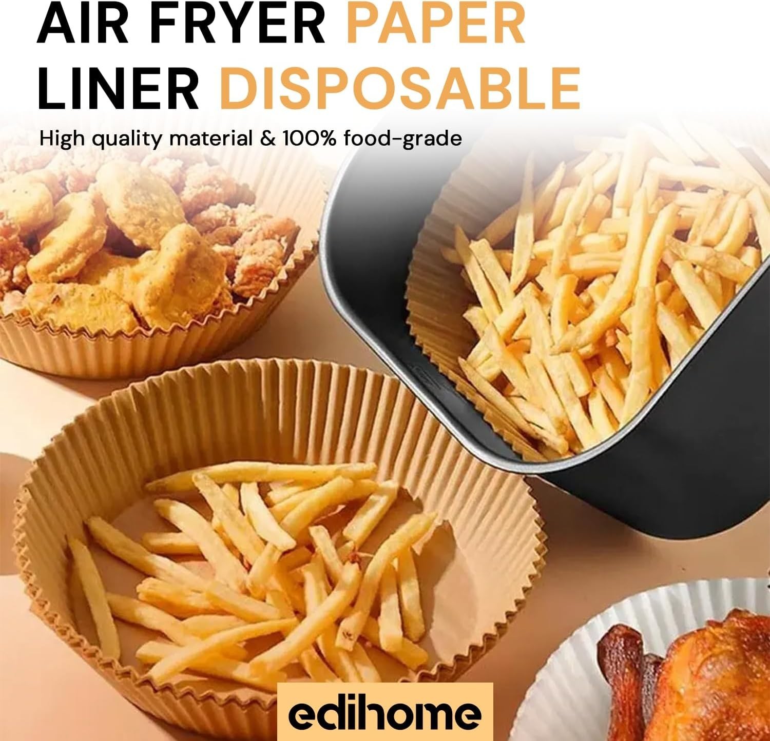 edihome, Carta Forno per Friggitrice ad Aria, BPA Free, Monouso, Adatto al Forno