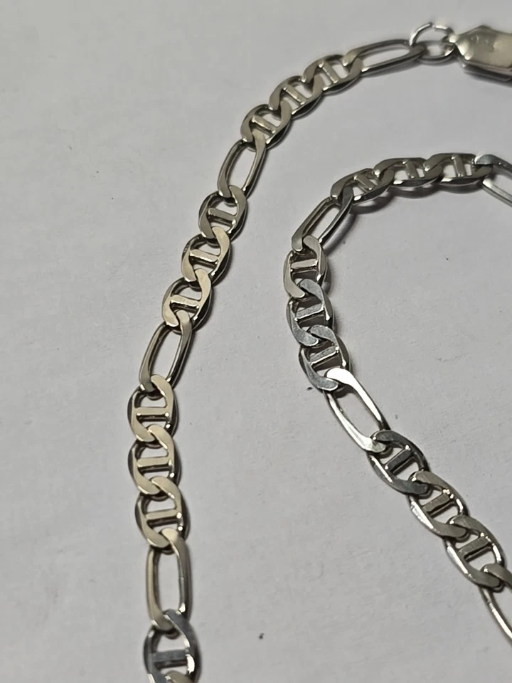 Pulseira de prata esterlina italiana Figaro elos âncora 10,5 pol. de comprimento 4 mm masculina... - Imagem 4 de 4