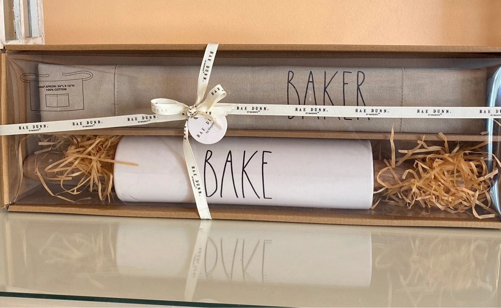 NEW Rae Dunn BAKE Rolling Pin and BAKER Apron Set Gift