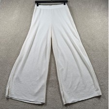 Womens Wide Leg Medium Textured Pants Cream Boho Festival Shear