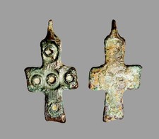 Ancient Roman Early Christian Bronze Cross Pendant 4th–6th Century AD Artifact