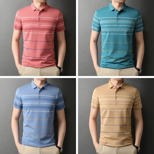 Hombres Camisa a Rayas Mangas Cortas Prendas para Elastizadas Camiseta Botones Cuello Henley Delgada | eBay