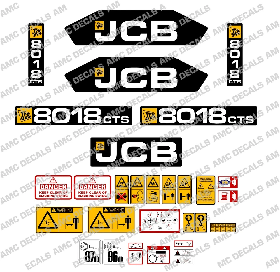 JCB 8018CTS MINI DIGGER DECAL STICKER SET WITH SAFETY WARNING - image 1 of 1