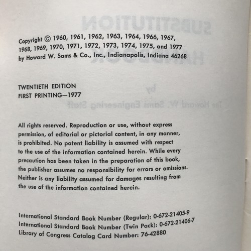 TUBE SUBSTITUTION HANDBOOK #62-2030 1st PRINT 1977 8.5X5.5 H. SAMS RADIO SHACK - Picture 5 of 9