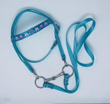 MINIATURE HORSE / SM PONY NYLON BRIDLE W/BIT -TURQUOISE WITH SOUTH WEST OVERLAY