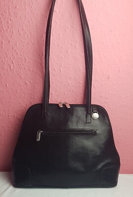 ADAX Schultertasche Vintage schwarz Leder Doppelgriff Meduim
