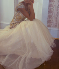 formal dress for women, size 2, prom/homecoming, champagne gold, slightly used