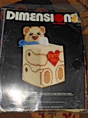 Issue Box Unopened Vintage Dimensions Plastic Canvas Teddy Bear Tissue Box Cover Bless You ...